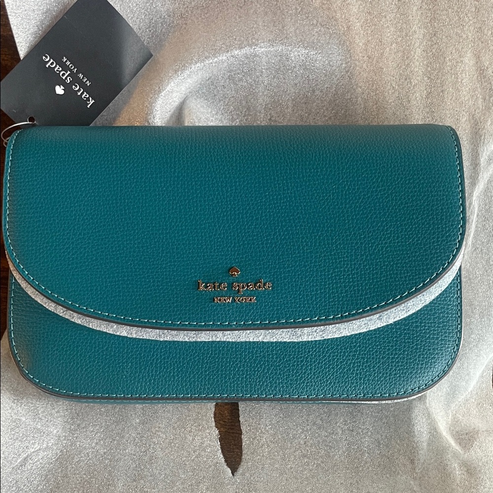 kate spade Teal and Silver Leather Flap Wristlet